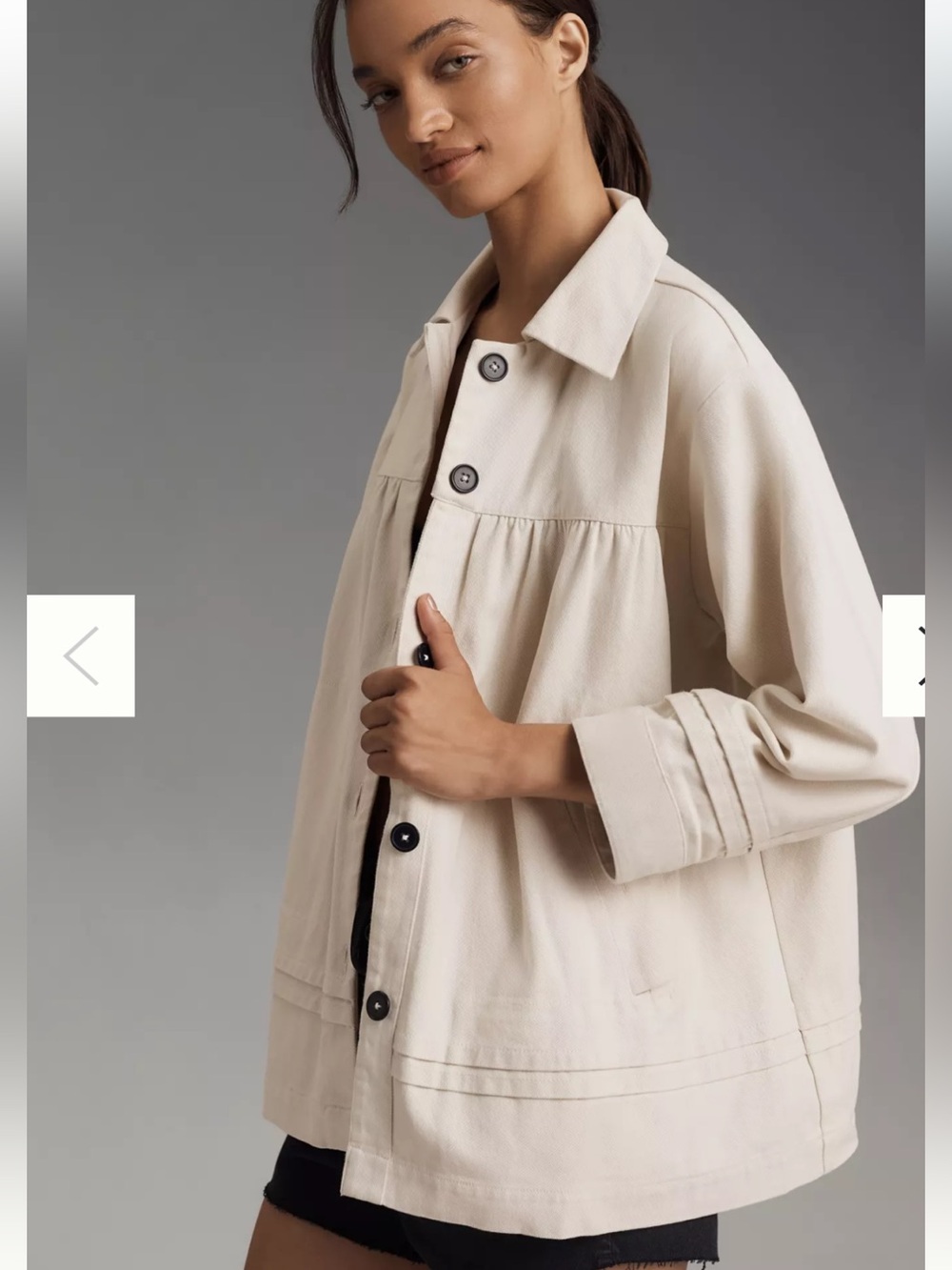 Anthropologie Maeve Collared Swing Jacket
Smocked Chore Coat Ivory Size Large